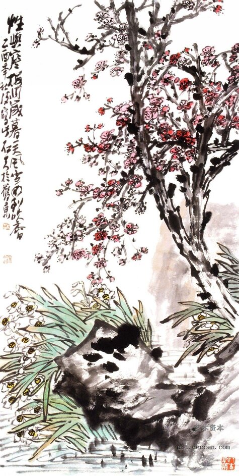 梅花水仙图 138x69cm 纸本墨笔 2005年 郭石夫